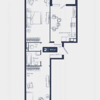 Продается 2-х комнатная квартира, 58 м²