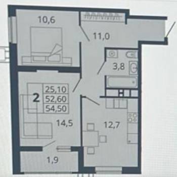Продается 2-х комнатная квартира, 54 м²