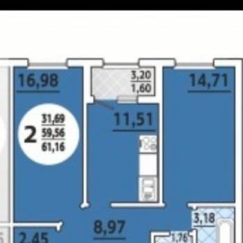 Продается 2-х комнатная квартира, 61,2 м²