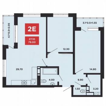 Продается 2-х комнатная квартира, 75,9 м²