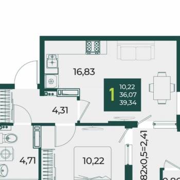 Продается 1-комнатная квартира, 41 м²