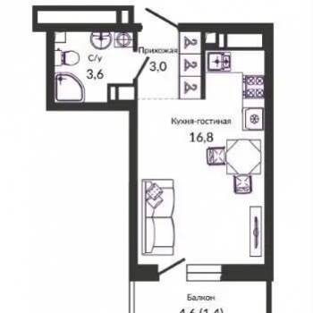 Продается 1-комнатная квартира, 28 м²