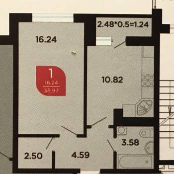 Продается 1-комнатная квартира, 37,8 м²