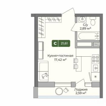 Продается 1-комнатная квартира, 21,61 м²