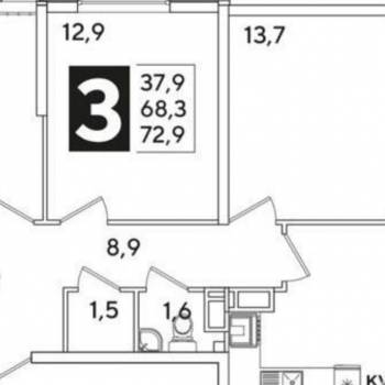 Продается 3-х комнатная квартира, 72,9 м²