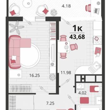 Продается 1-комнатная квартира, 39,6 м²