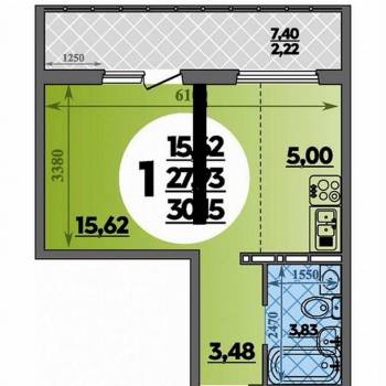 Продается 1-комнатная квартира, 27,8 м²
