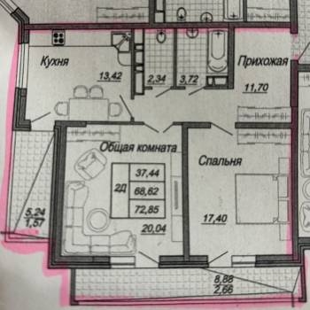 Сдается 2-х комнатная квартира, 68 м²