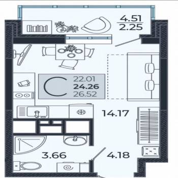 Продается 1-комнатная квартира, 24,3 м²