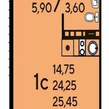 Продается 1-комнатная квартира, 25,6 м²