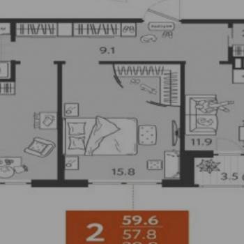Сдается 2-х комнатная квартира, 59,6 м²