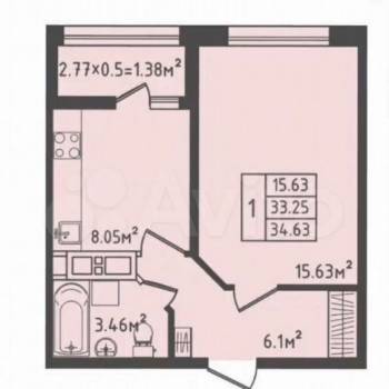 Продается 1-комнатная квартира, 36 м²