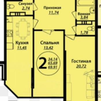 Продается 2-х комнатная квартира, 74 м²