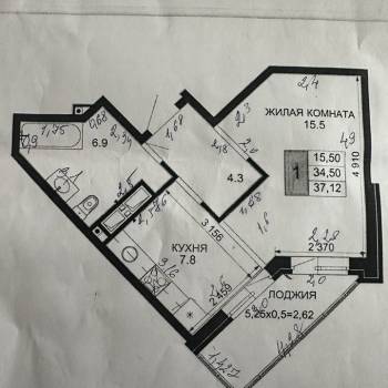 Продается 1-комнатная квартира, 37 м²