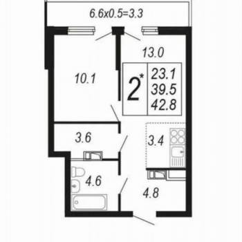 Сдается 2-х комнатная квартира, 42,8 м²
