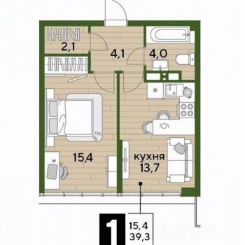 Продается 1-комнатная квартира, 39,3 м²