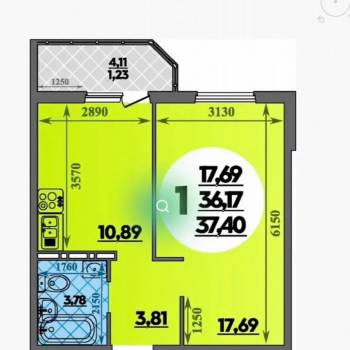 Продается 1-комнатная квартира, 36,2 м²
