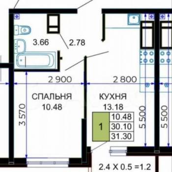Продается 1-комнатная квартира, 31,3 м²