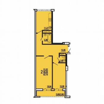 Продается 2-х комнатная квартира, 70 м²