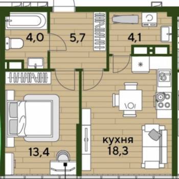 Продается 1-комнатная квартира, 44,2 м²