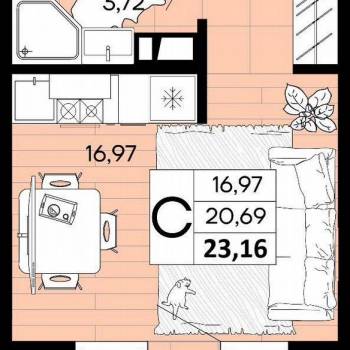 Продается 1-комнатная квартира, 23,2 м²