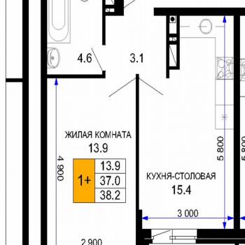 Сдается 1-комнатная квартира, 38,2 м²