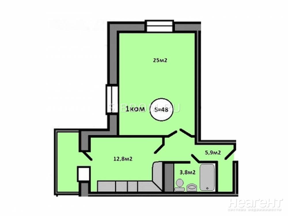 Продается 1-комнатная квартира, 48 м²