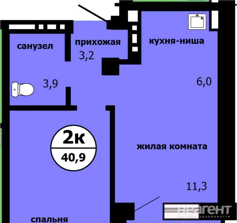 Продается 2-х комнатная квартира, 40,9 м²