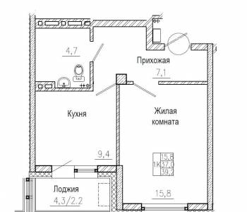 Продается 1-комнатная квартира, 39,2 м²