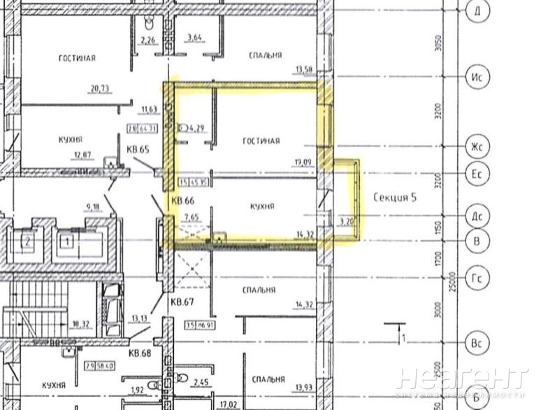 Продается 1-комнатная квартира, 45,35 м²