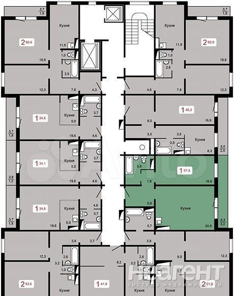 Продается 2-х комнатная квартира, 57,8 м²