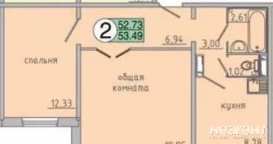 Продается 2-х комнатная квартира, 54 м²