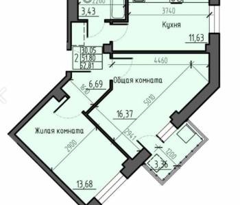 Продается 2-х комнатная квартира, 53 м²