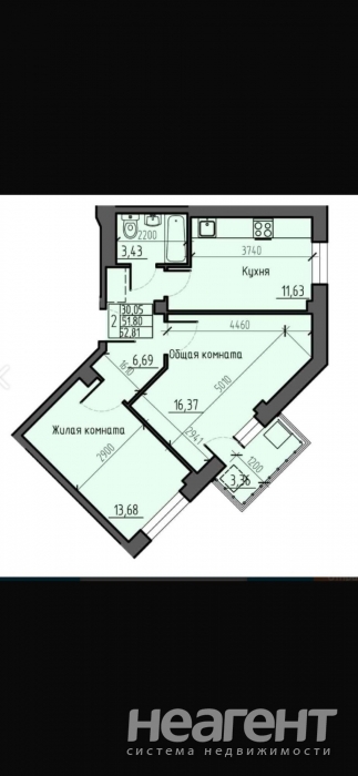 Продается 2-х комнатная квартира, 53 м²