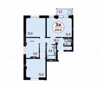 Продается 3-х комнатная квартира, 69 м²