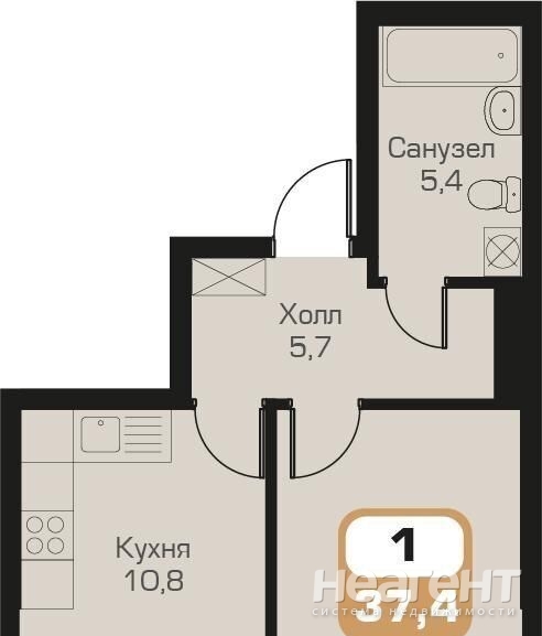 Продается 1-комнатная квартира, 37 м²