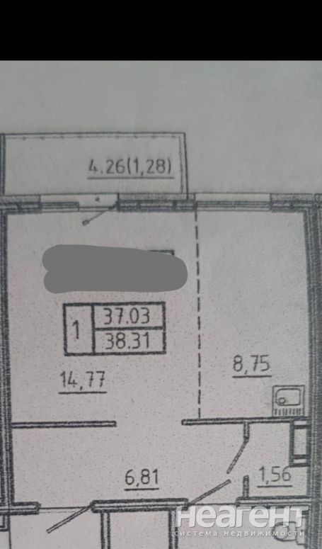 Продается 1-комнатная квартира, 38,31 м²