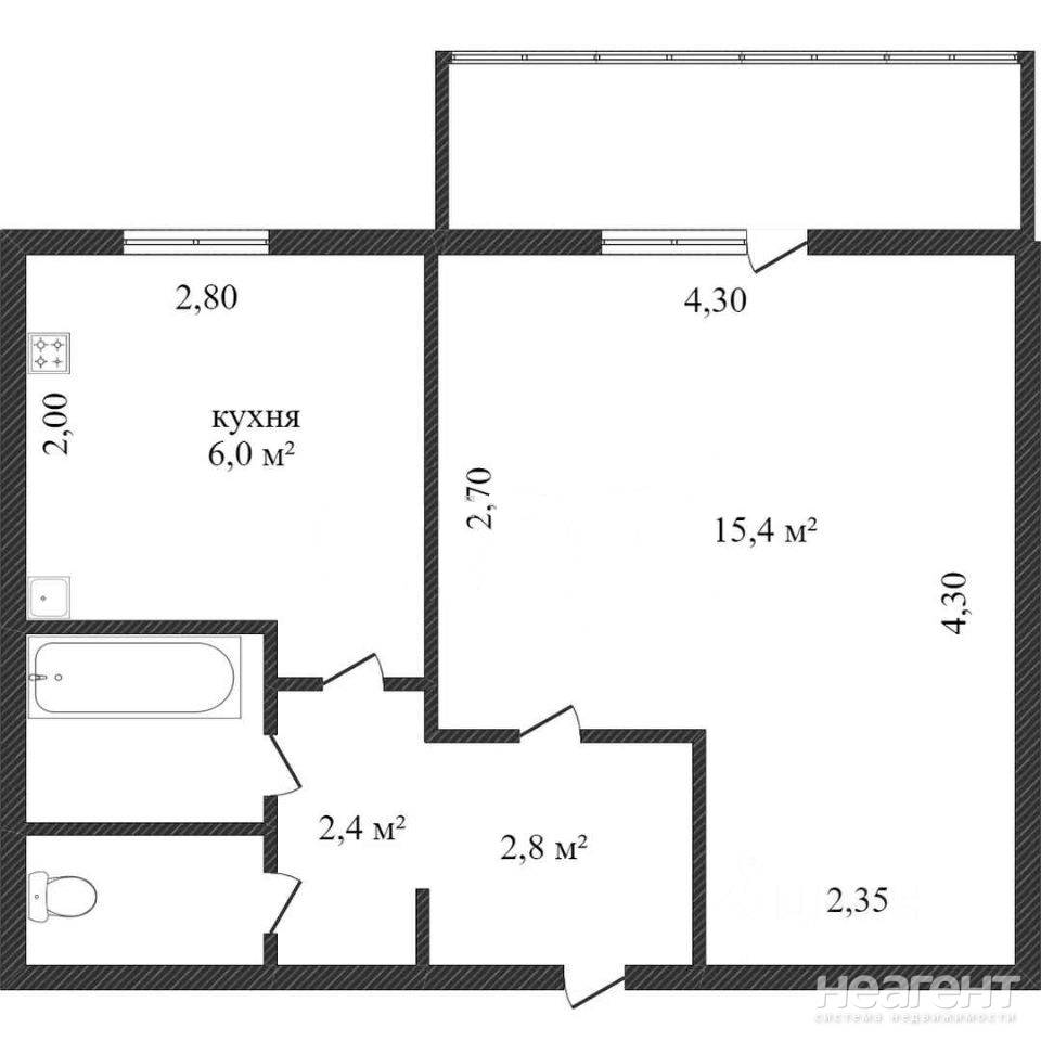 Продается 1-комнатная квартира, 29,6 м²