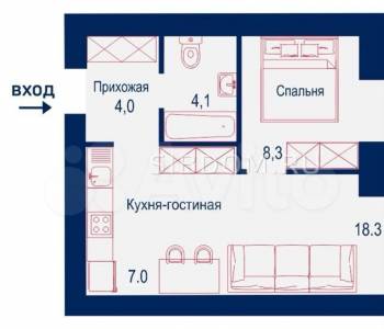 Продается 2-х комнатная квартира, 40 м²