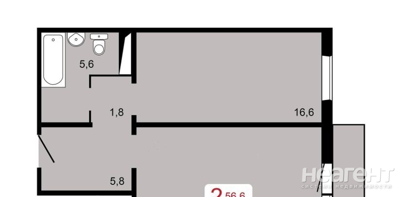 Продается 2-х комнатная квартира, 57 м²