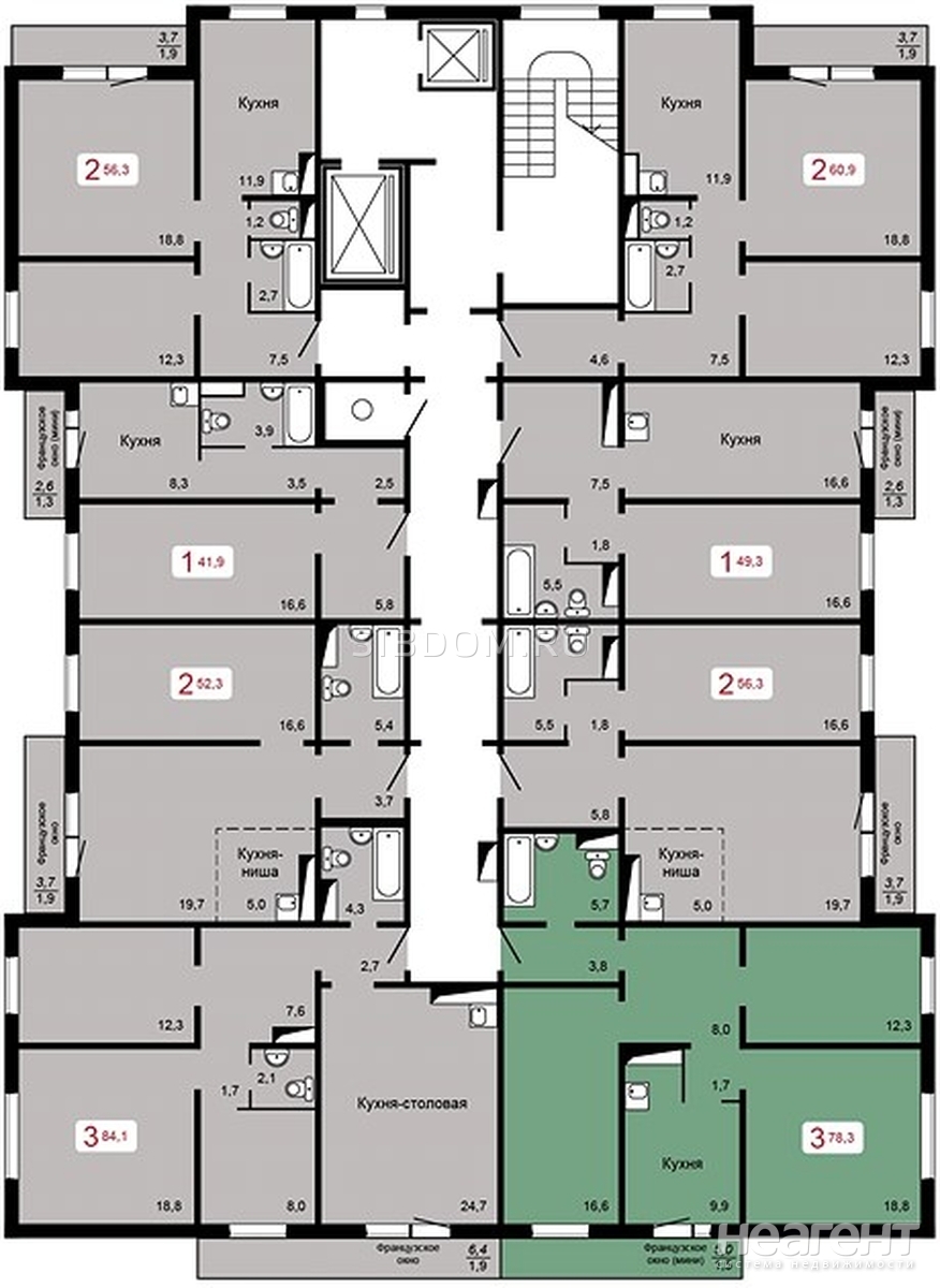 Продается 1-комнатная квартира, 78,3 м²