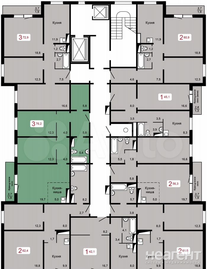 Продается 3-х комнатная квартира, 76,2 м²