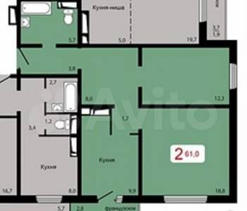 Продается 2-х комнатная квартира, 61 м²