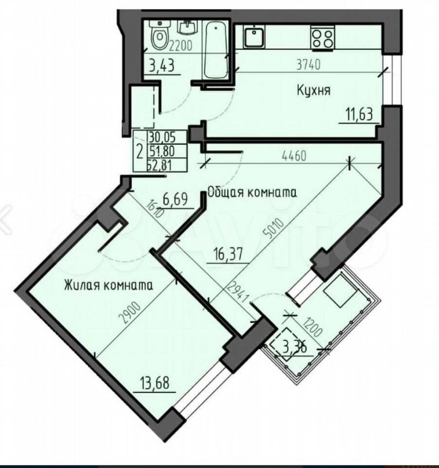 Продается 2-х комнатная квартира, 53 м²