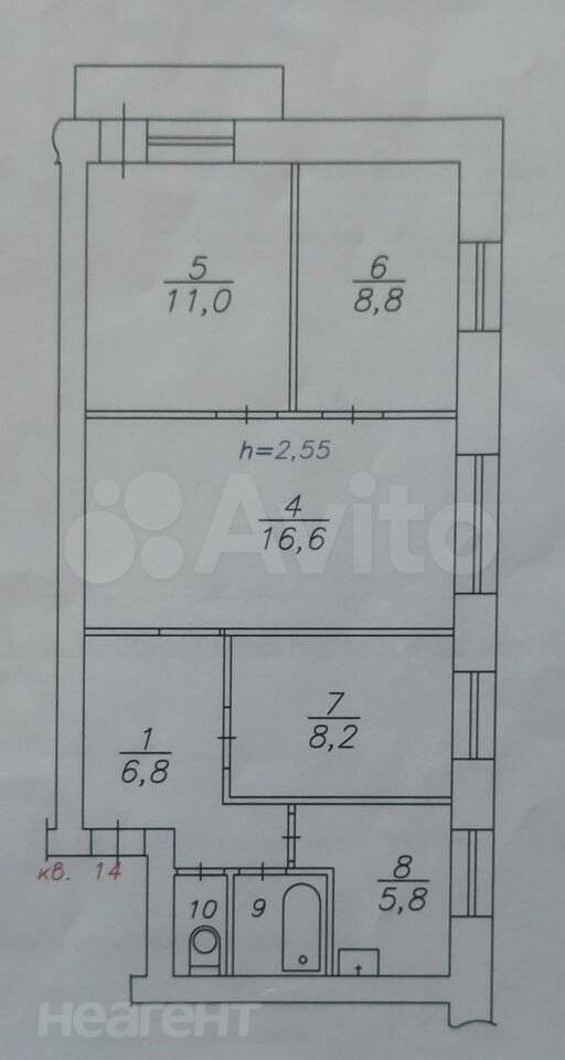 Продается Многокомнатная квартира, 60,5 м²