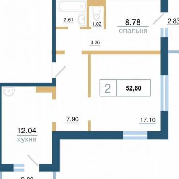 Продается 2-х комнатная квартира, 52,7 м²