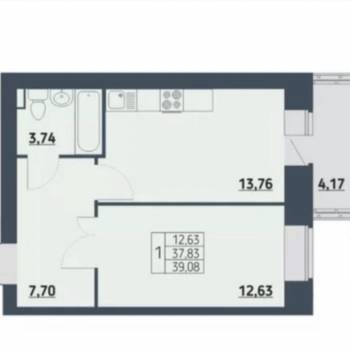 Продается 1-комнатная квартира, 39,08 м²