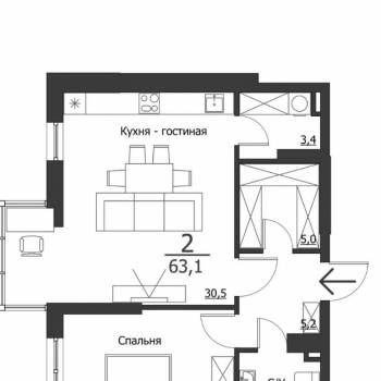 Продается 2-х комнатная квартира, 63,6 м²