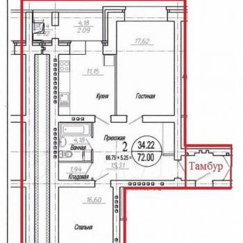 Продается 2-х комнатная квартира, 72 м²