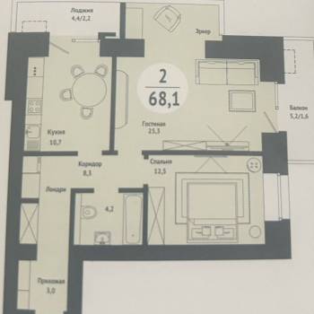 Продается 2-х комнатная квартира, 68 м²
